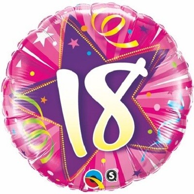 18"/45 cm Sweet 18th Shining Star Hot Pink Foil Balloon *Helium Filled*
