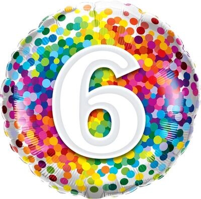 18"/45 cm Age 6 Rainbow Confetti Birthday Foil Balloon *Helium Filled*