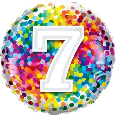 18"/45 cm Age 7 Rainbow Confetti Birthday Foil Balloon *Helium Filled*