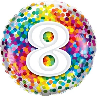 18&quot;/45 cm Age 8 Rainbow Confetti Birthday Foil Balloon *Helium Filled*