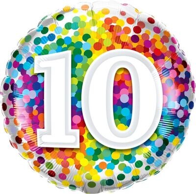 18"/45 cm Age 10 Rainbow Confetti Birthday Foil Balloon *Helium Filled*
