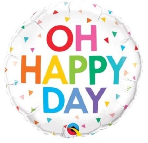18&quot;/45 cm Oh Happy Day Rainbow Confetti Foil Balloon *Helium Filled*