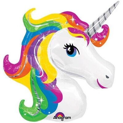 Qualatex Supershape Foil Balloon Unicorn Head Rainbow (83cm x 73cm) *Helium Filled with Weight*