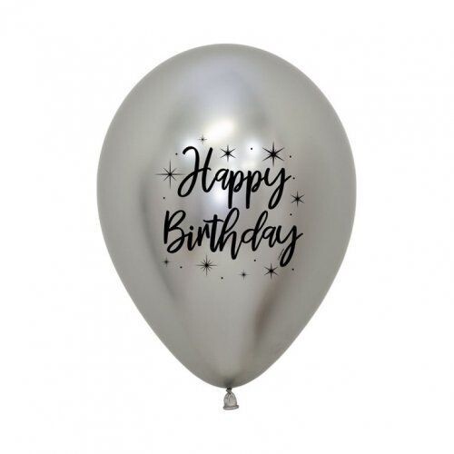 30cm Reflex Silver Happy Birthday Radiant Latex Balloons