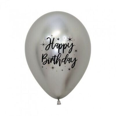 30cm Reflex Silver Happy Birthday Radiant Latex Balloons