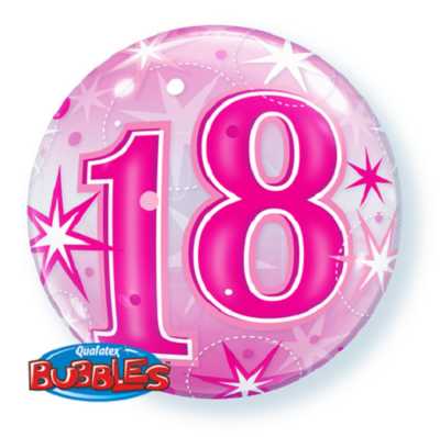 18th Pink Starburst Sparkle Bubble Balloon *Helium filled*