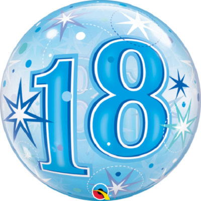 18th Blue Starburst Sparkle Bubble Balloon *Helium filled*