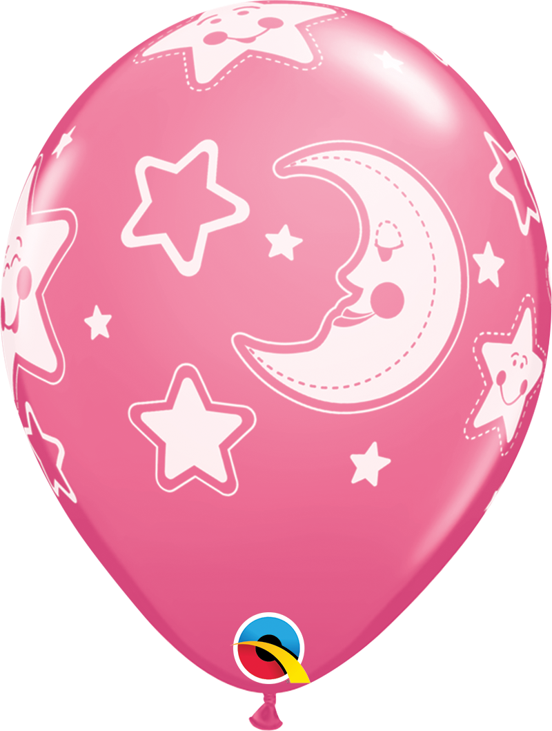 Baby Pink Moon &amp; Stars Asst 30 cm Helium Latex Balloon