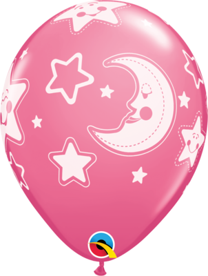 Baby Pink Moon & Stars Asst 30 cm Helium Latex Balloon