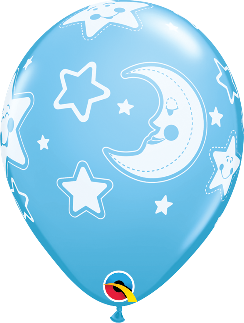 Baby Blue Moon &amp; Stars Asst 30 cm Helium Latex Balloon