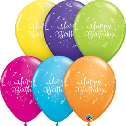 Birthday Shining Star (Tropical Assorted) 30 cm Helium Latex Balloon
