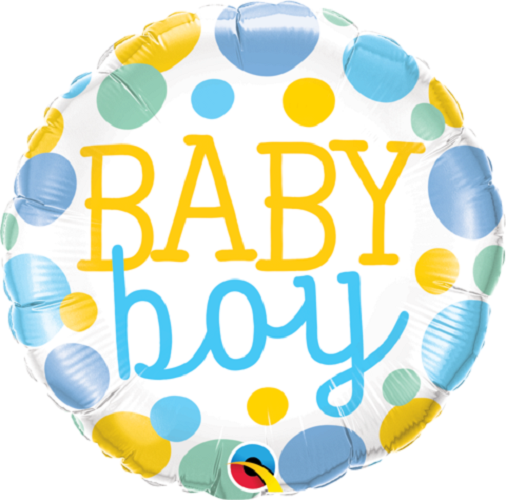 18&quot;/45 cm Baby Boy Dots Foil Balloon *Helium Filled*