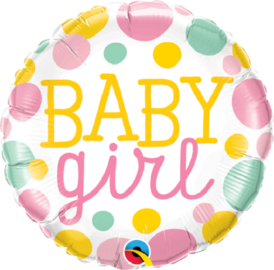 18"/45 cm Baby Girl Dots Foil Balloon *Helium Filled*