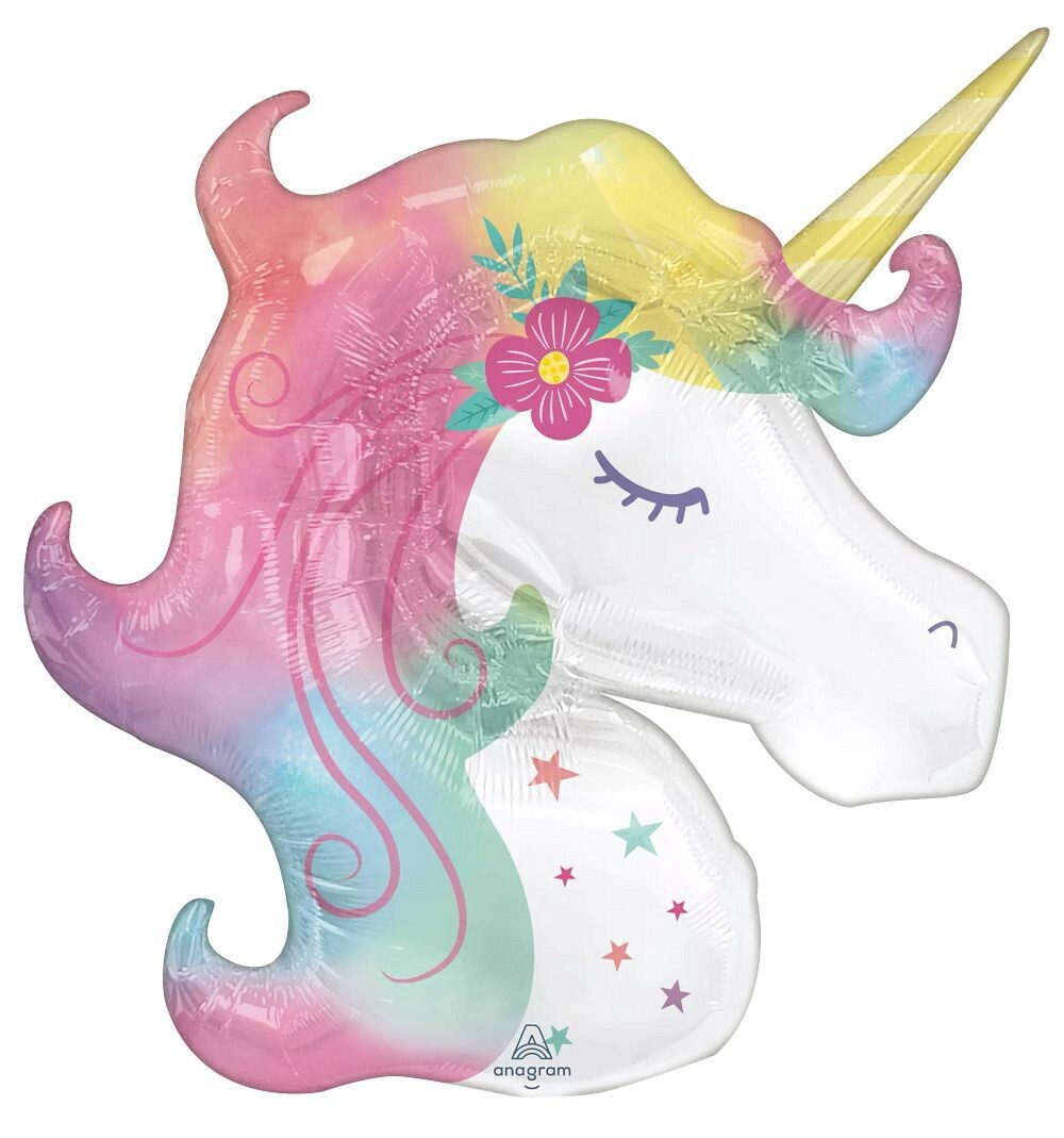 Supershape Foil Balloon Enchanted Unicorn Head (83cm x 73cm) *Helium Filled with Weight*