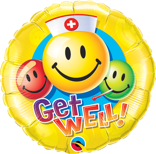 18"/45 cm Get Well Smiley Face Foil Balloon *Helium Filled*