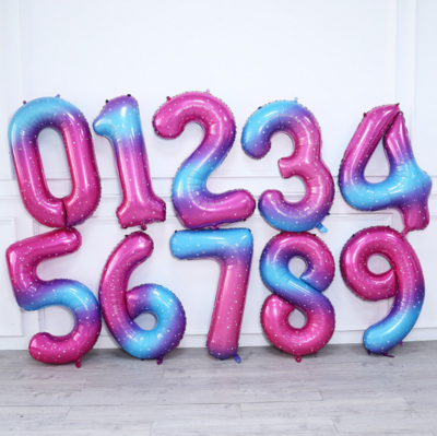 40&quot;/90 cm Rainbow Star &amp; Sky Jumbo Number Foil Balloon 0-9 Helium Filled with Weight