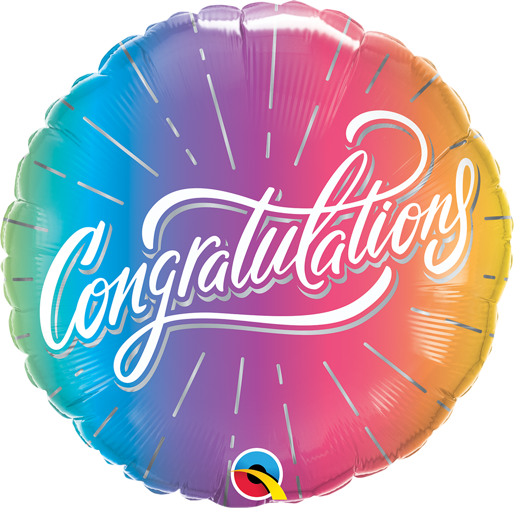 18"/45 cm Congratulations Vibrant Ombre Balloons Foil Balloon *Helium Filled*