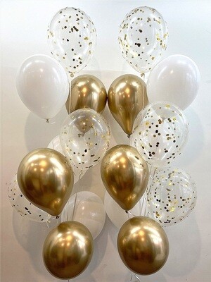 2 Sets of Chrome Gold Confetti Balloon Bouquet with Helium
