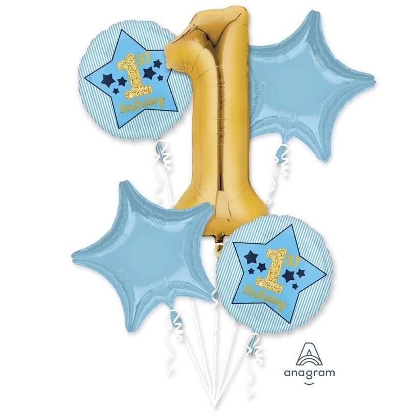 1st Birthday Blue and Gold Balloon Bouquet