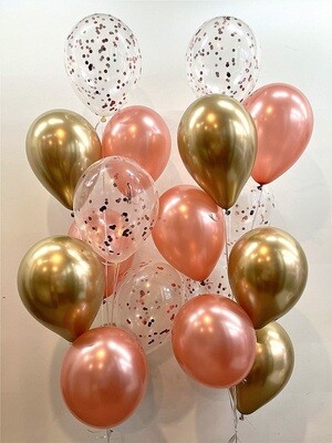 2 Sets of Chrome Gold Rose Gold Confetti Balloon Bouquet with Helium