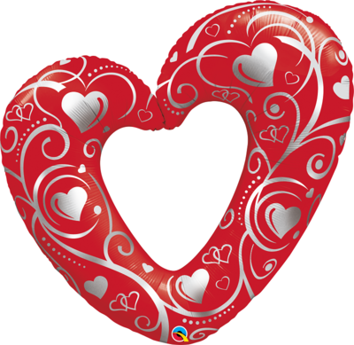 Qualatex Supershape Foil Balloon Hearts &amp; Filigree Red 42‘’ *Helium Filled with Weight*