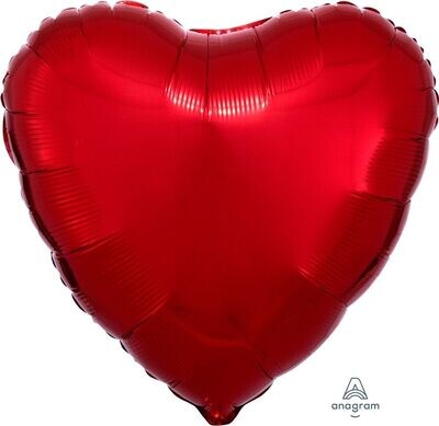 Helium Filled Solid Colour Foil 18&quot; Heart Metallic Red