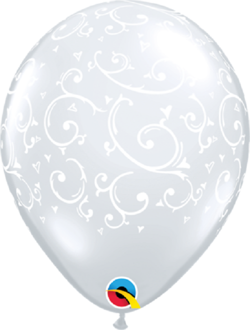 Filigree &amp; Hearts-A-Round - Diamond Clear 30 cm Helium Latex Balloon