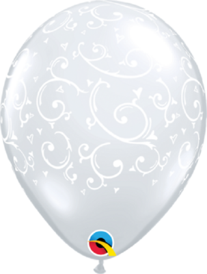 Filigree &amp; Hearts-A-Round - Diamond Clear 30 cm Helium Latex Balloon