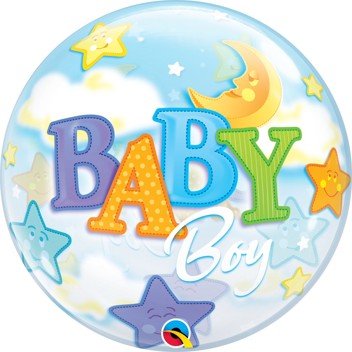 🌙 22" Baby Boy Moon &amp; Stars Bubble Balloon (Helium Inflated) 👶