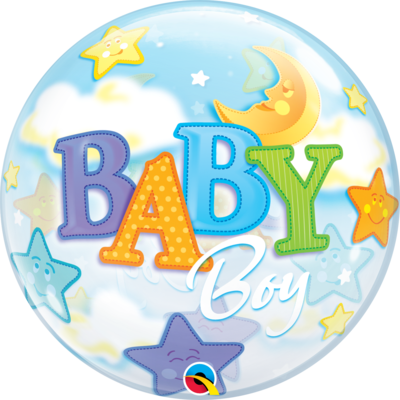 🌙 22" Baby Boy Moon &amp; Stars Bubble Balloon (Helium Inflated) 👶