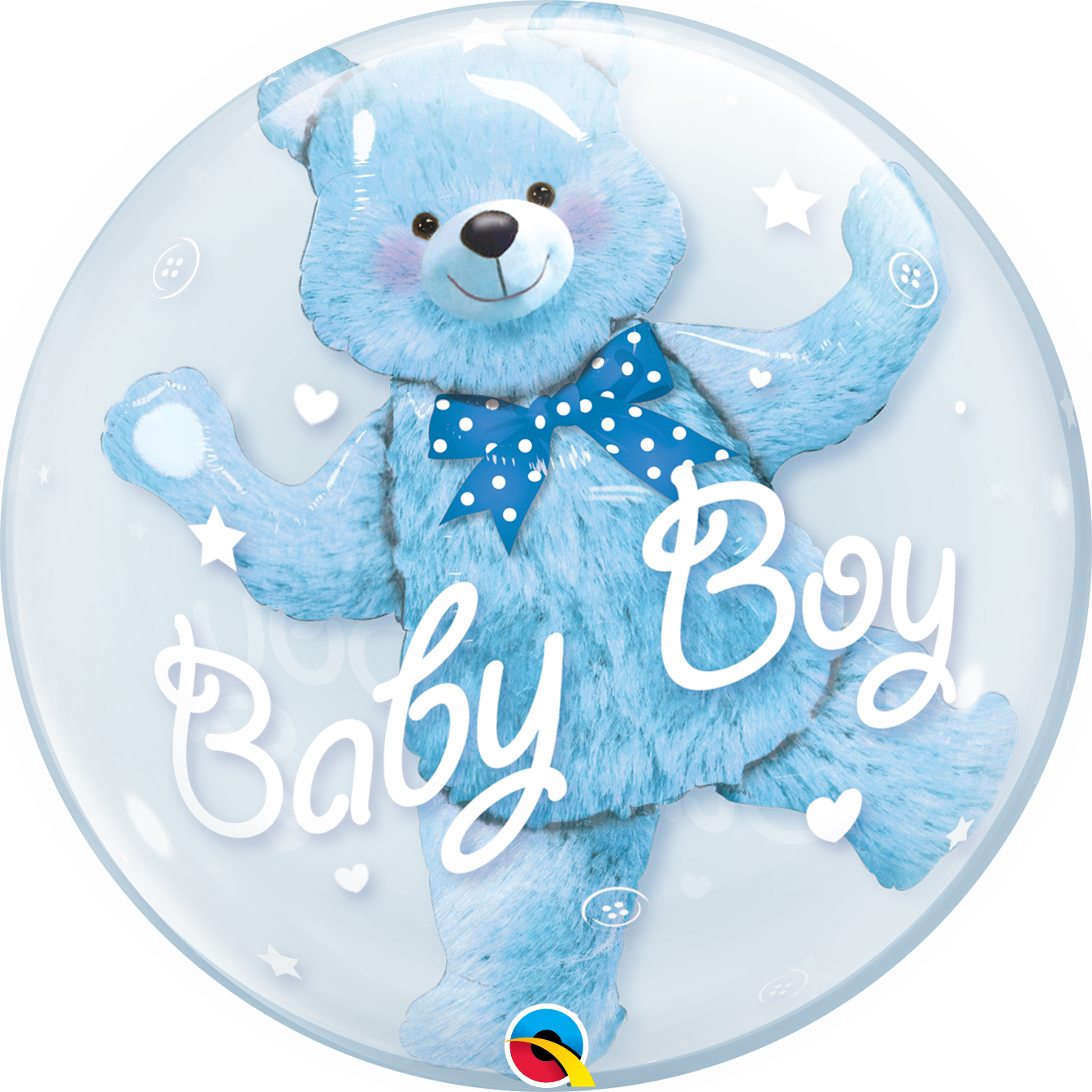 🧸 24" Baby Boy Bear Double Bubble Balloon (Helium Inflated) 🧸