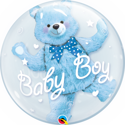 🧸 24" Baby Boy Bear Double Bubble Balloon (Helium Inflated) 🧸