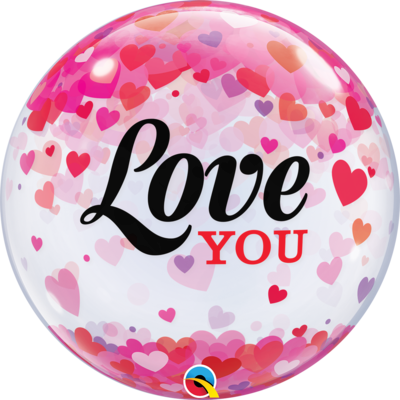 💖 22" "Love You" Confetti Hearts Bubble Balloon (Helium Inflated) 💕