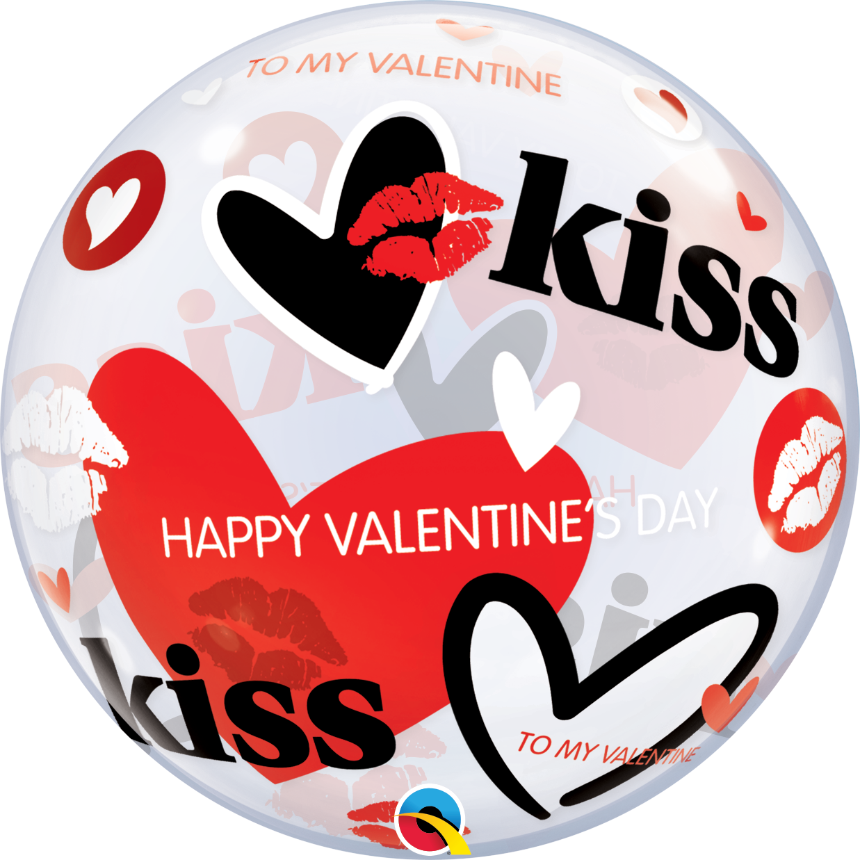 💋 22" Valentine's Kisses &amp; Hearts Bubble Balloon (Helium Inflated) 💋