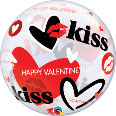 💋 22" Valentine's Kisses &amp; Hearts Bubble Balloon (Helium Inflated) 💋