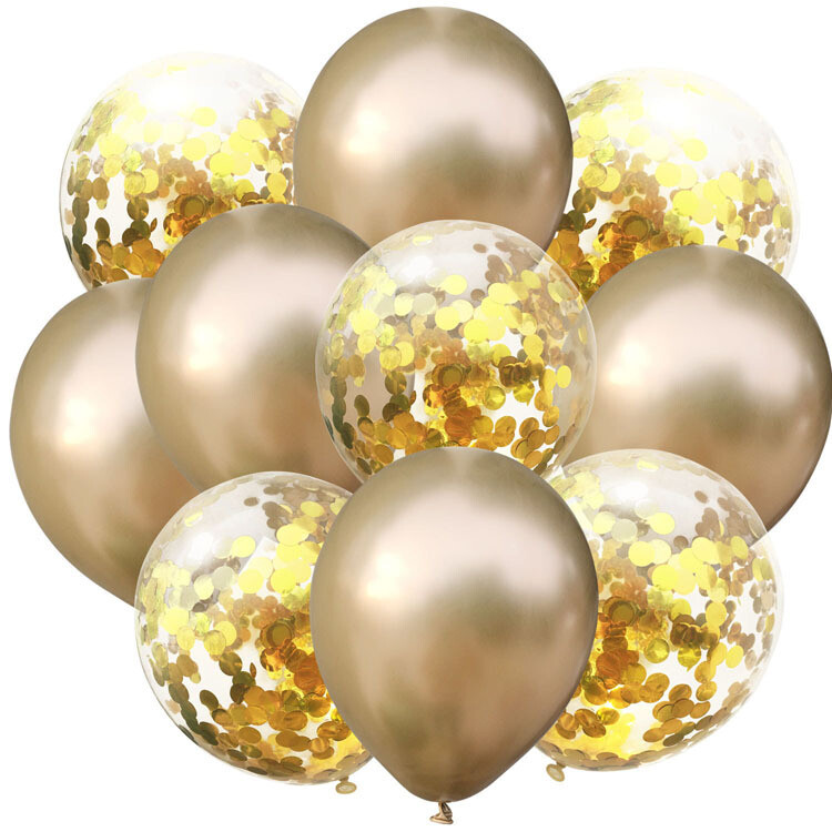 🏆 10-Piece Luxury Chrome Gold Confetti Balloon Bouquet ✨