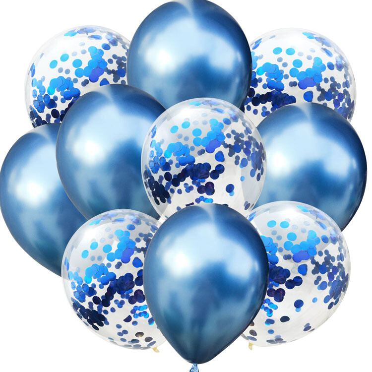 Chrome Blue Confetti Latex Balloon Bouquet with Helium