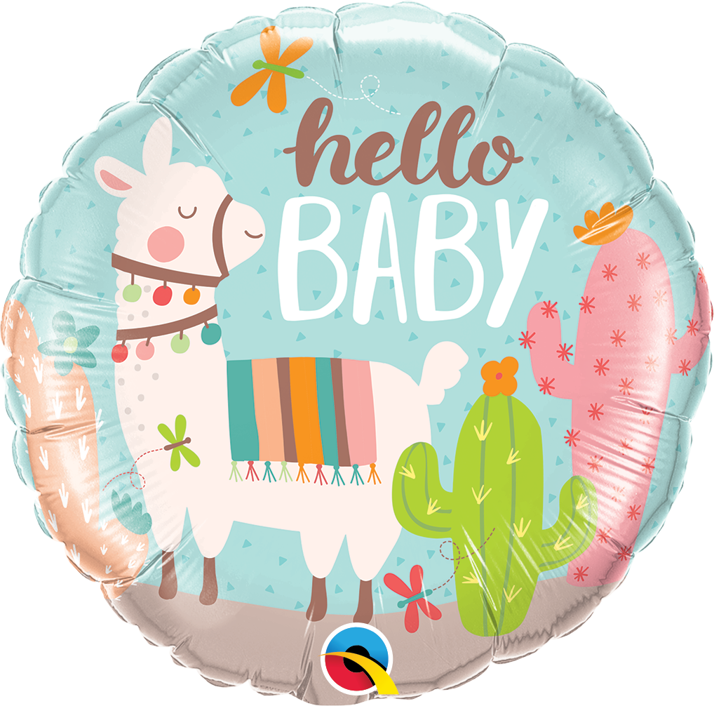 🦙 18" Hello Baby Boho Llama Foil Balloon (Helium Inflated) 🌵