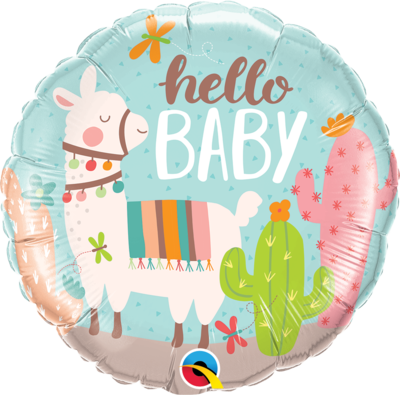 🦙 18" Hello Baby Boho Llama Foil Balloon (Helium Inflated) 🌵