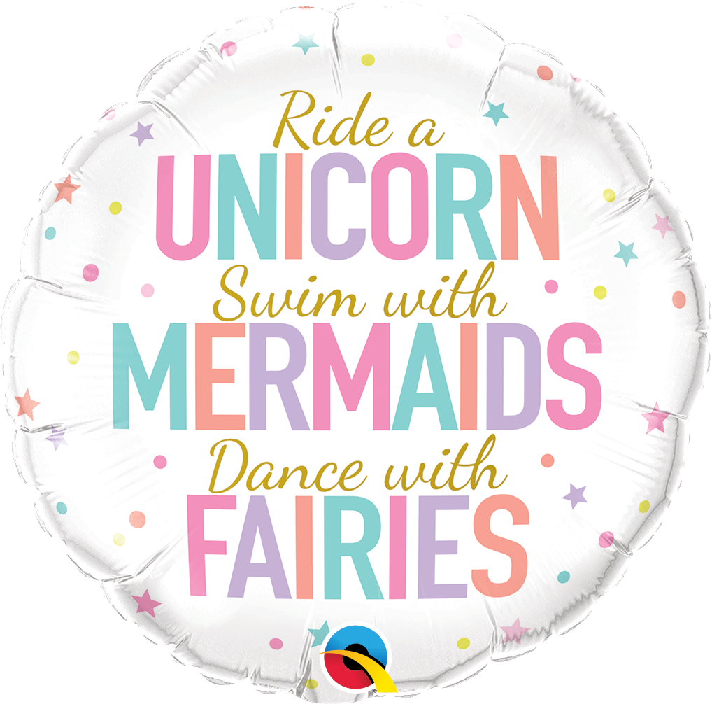 18"/45 cm Unicorns, Mermaids and Fairies Foil Balloon *Helium Filled*