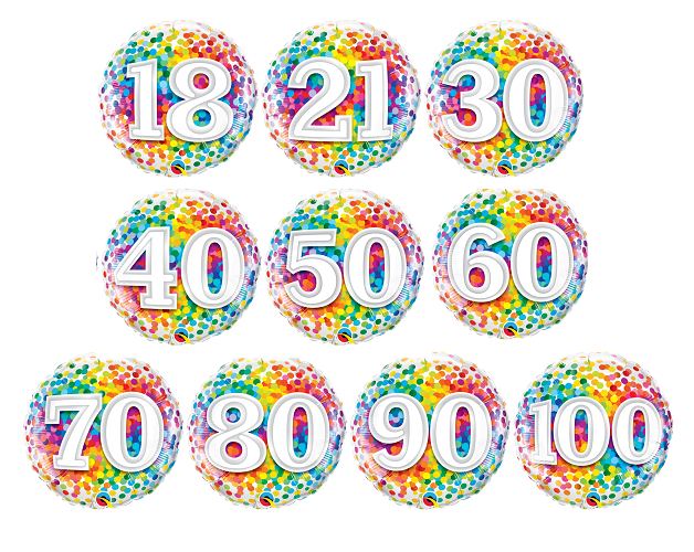 18"/45 cm Rainbow Confetti Birthday Foil Balloon *Helium Filled*