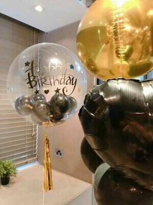 "HAPPY BIRTHDAY" Printed Bubble Balloon with Small Balloon inside