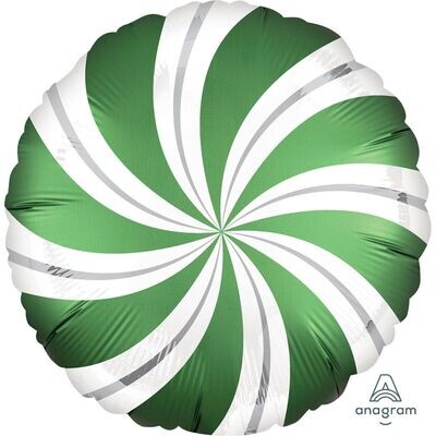 🍬 18" Emerald Green Candy Swirl Foil Balloon (Helium Inflated) 🍬