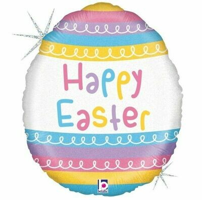 18"/45 cm Pastel Stripes Easter Egg Foil Balloon