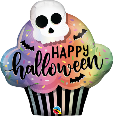 🎃 32" Halloween Skull Cupcake Foil Balloon (Helium Inflated) ✨