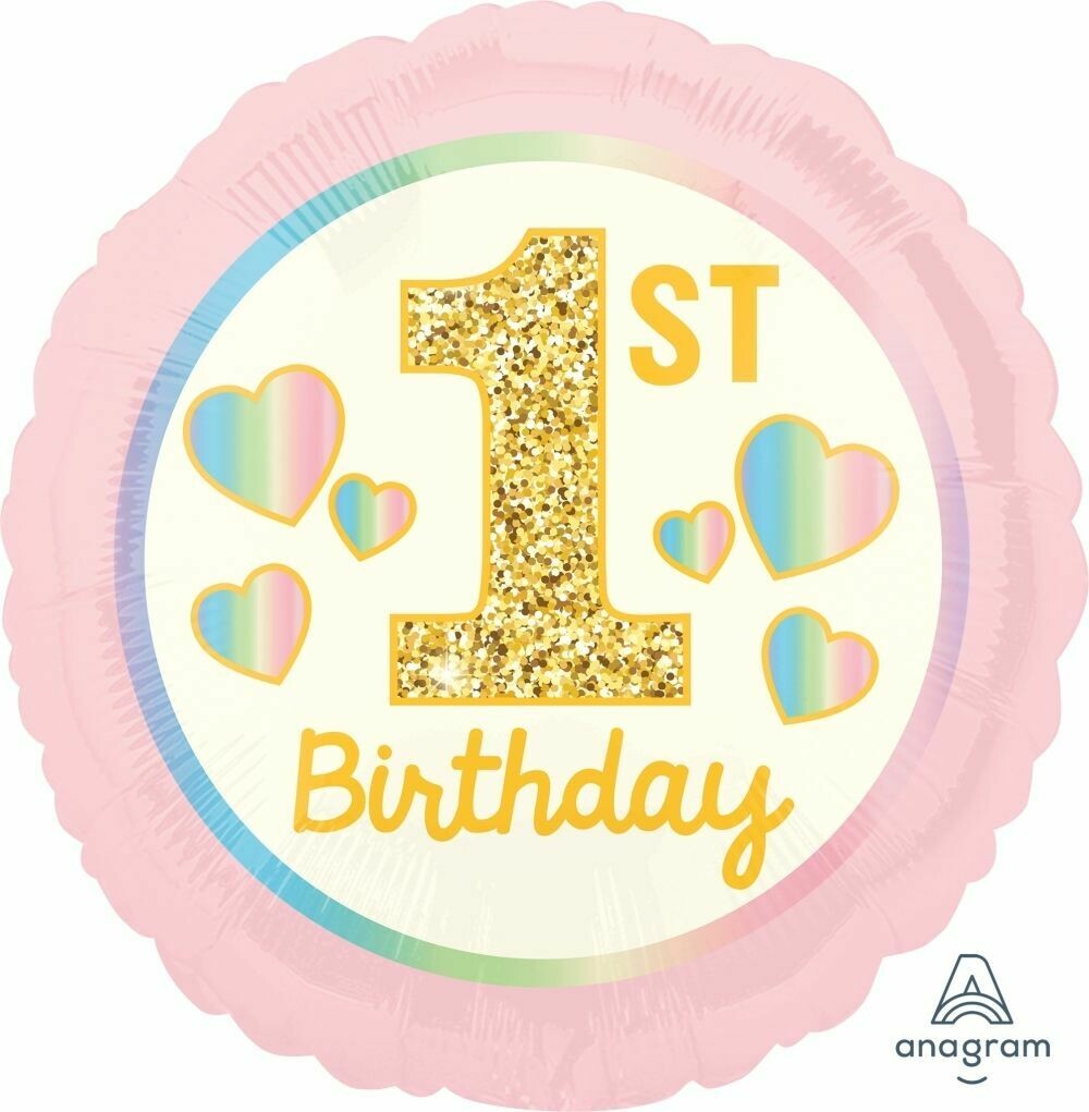 🎀 18" Girl's 1st Birthday Pink Foil Balloon (Helium Inflated) 🎀
