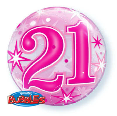 21st Pink Starburst Sparkle Bubble Balloon *Helium filled*