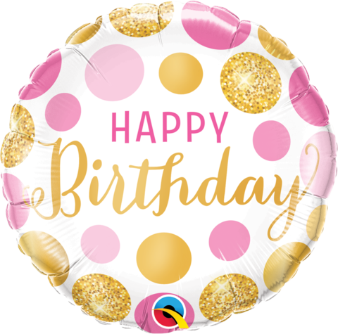 18"/45 cm Birthday Pink and Gold Dots Foil Balloon *Helium Filled*