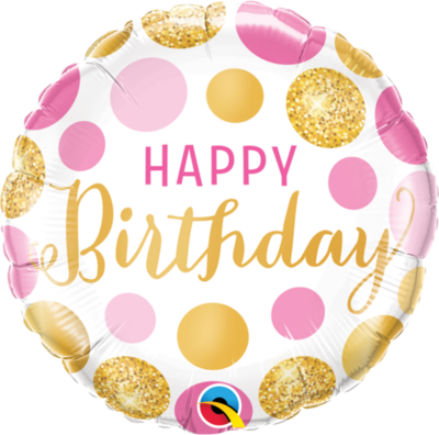 18"/45 cm Birthday Pink and Gold Dots Foil Balloon *Helium Filled*
