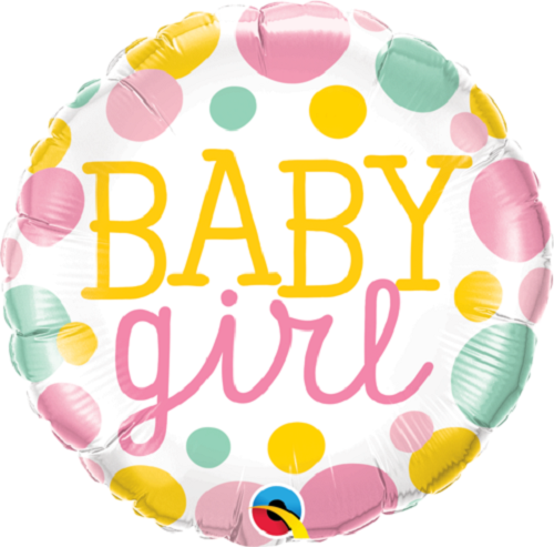 🎀 18" Baby Girl Pastel Dots Foil Balloon (Helium Inflated) 🎀